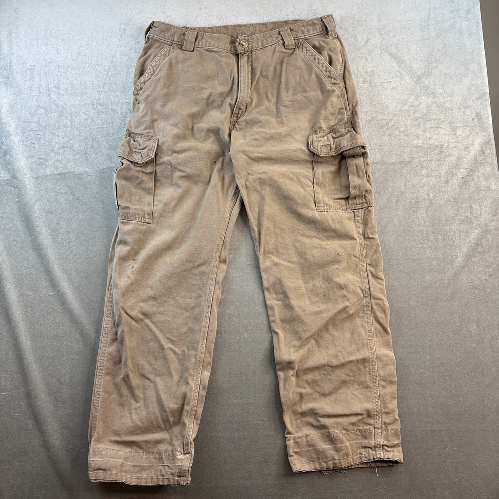 Carhartt B182‎ Dungaree Fit Cargo Work Pants Brown Distressed Men's 38x30